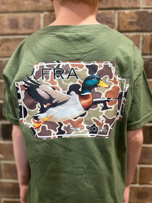 Foster Ridge Apparel - Duck Flying - Camo Background